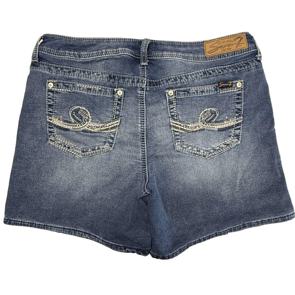 Seven7 Embroidered Jean Shorts Womens 12 Blue Boho Denim Pockets Stretch